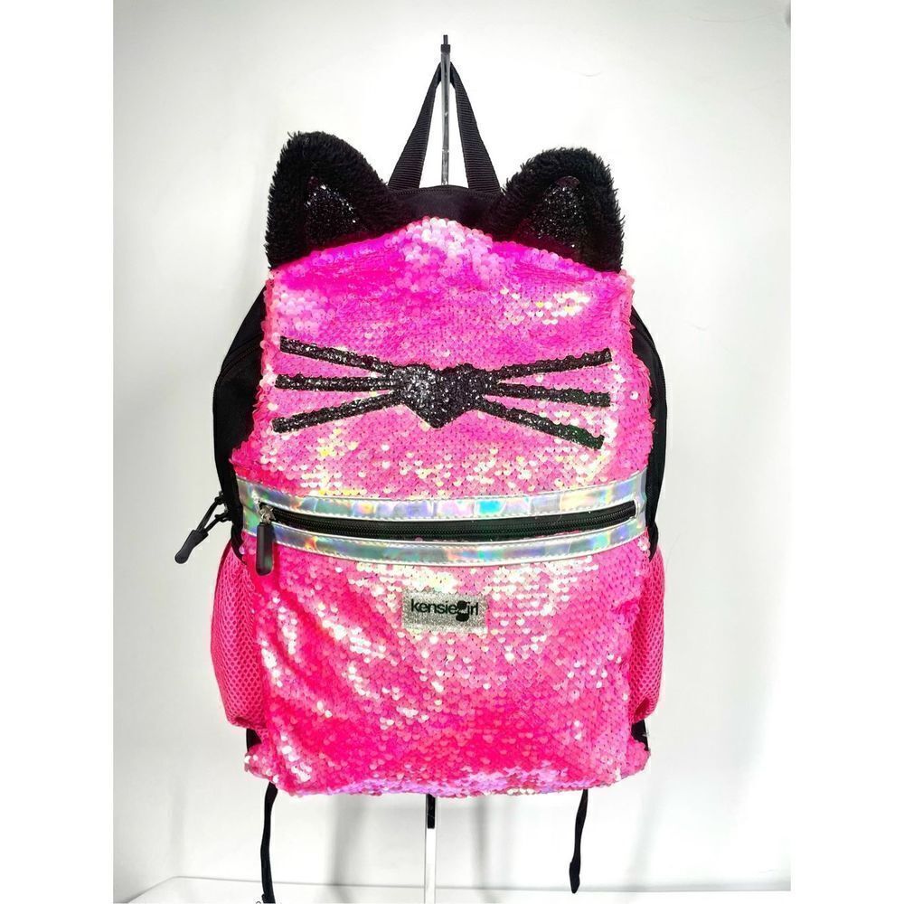 Kensie Girl Kitty Ears Sequin Pink Iridescent Computer Laptop Backpack Rare